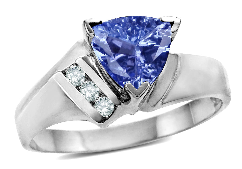 Star K  14kt Gold Genuine Tanzanite Trillion Triangle Contemporary Modern Designer Ring