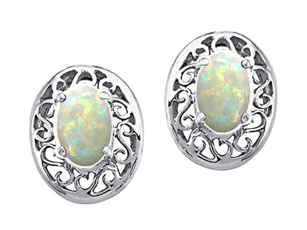Tommaso Design Oval 5x3mm Genuine Opal Earrings