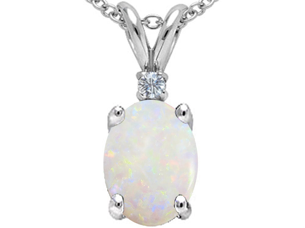 Tommaso Design 8x6mm Oval Genuine Opal Pendant Necklace