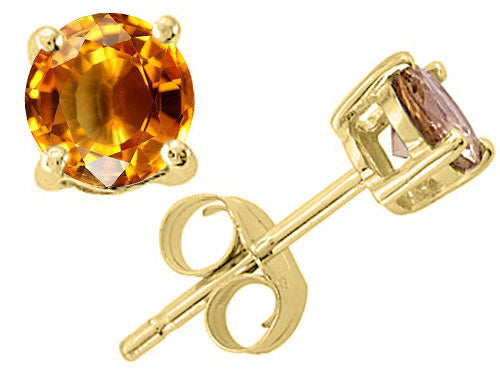 Tommaso Design Round Genuine Citrine Earrings Studs