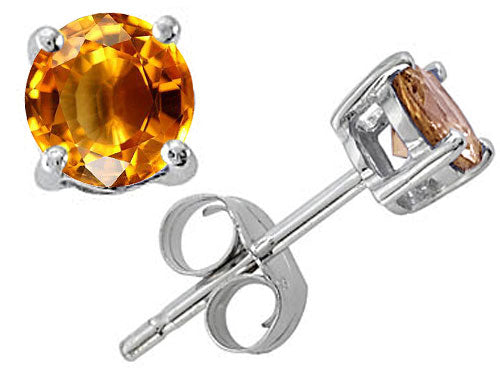 Tommaso Design Round Genuine Citrine Earrings Studs