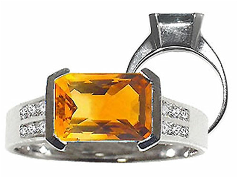 Tommaso Design Emerald Cut 9x7mm Genuine Citrine Ring
