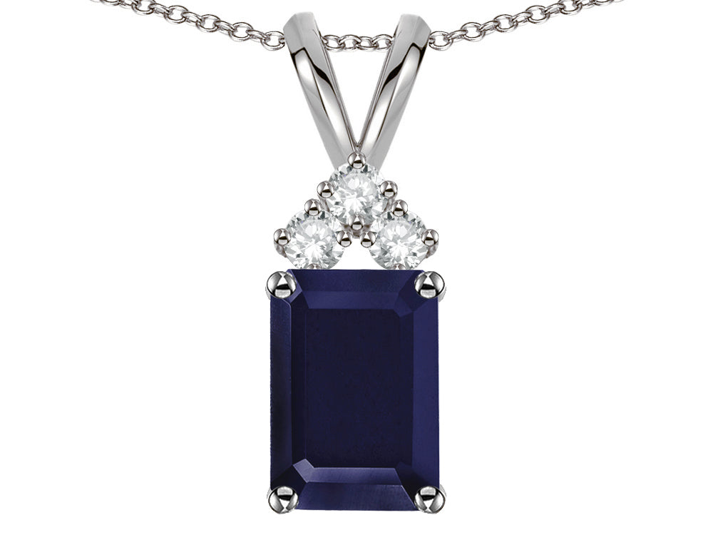 Star K Classic Emerald Octagon Cut 8x6mm Genuine Sapphire Rabbit Ear Pendant Necklace 7 x 20mm