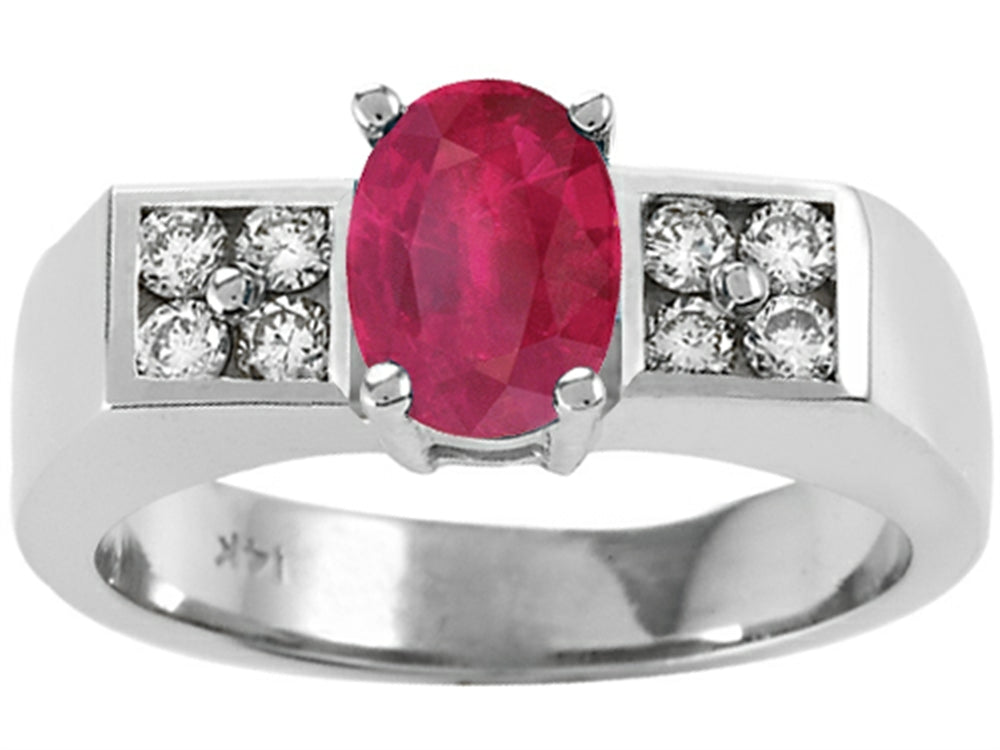 Tommaso Design Genuine Ruby Oval 7x5mm.and Diamond Ring