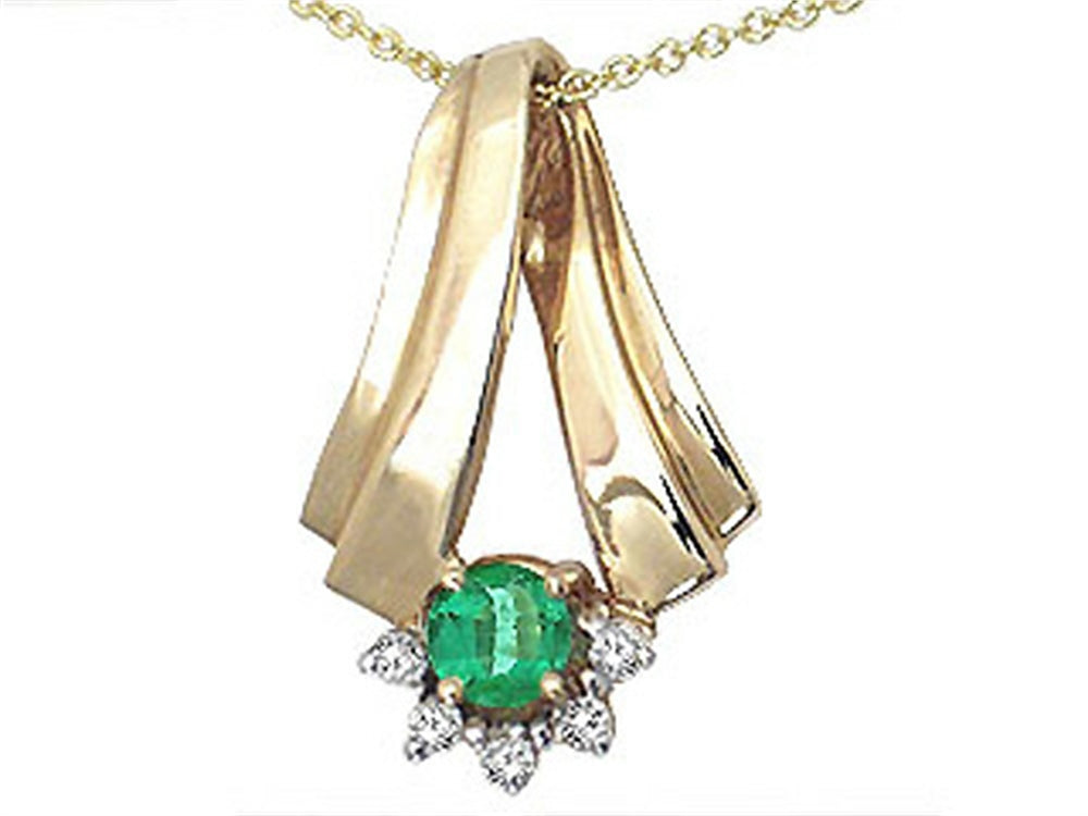 Tommaso Design Round 4.5mm Genuine Emerald Pendant Necklace