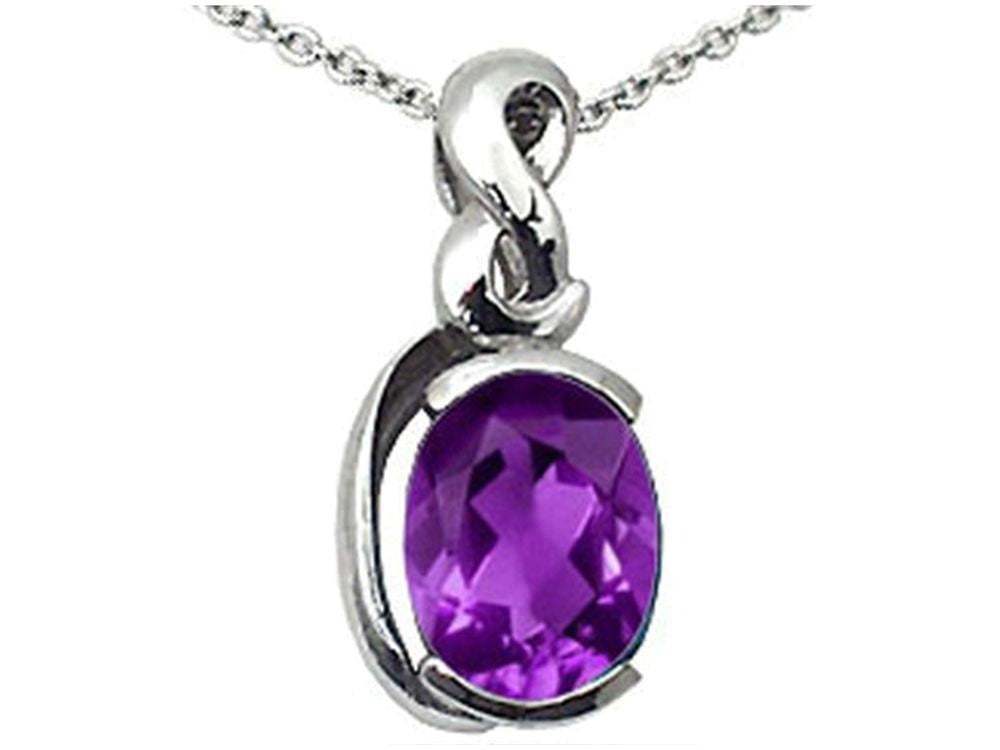Tommaso Design Oval 9x7mm Genuine Amethyst Pendant Necklace
