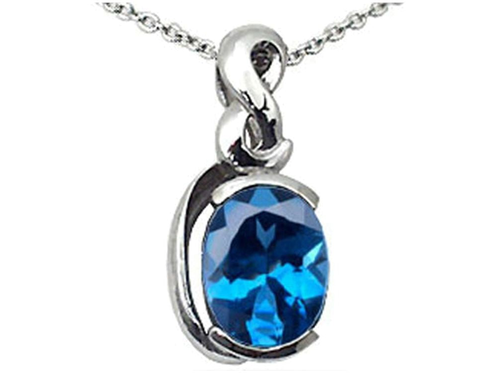Tommaso Design Oval 9x7mm Genuine Blue Topaz Pendant Necklace