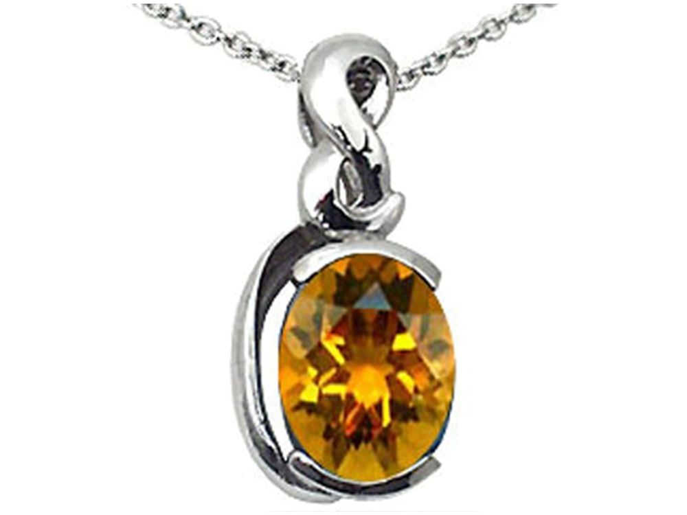Tommaso Design Oval 9x7mm Genuine Citrine Pendant Necklace