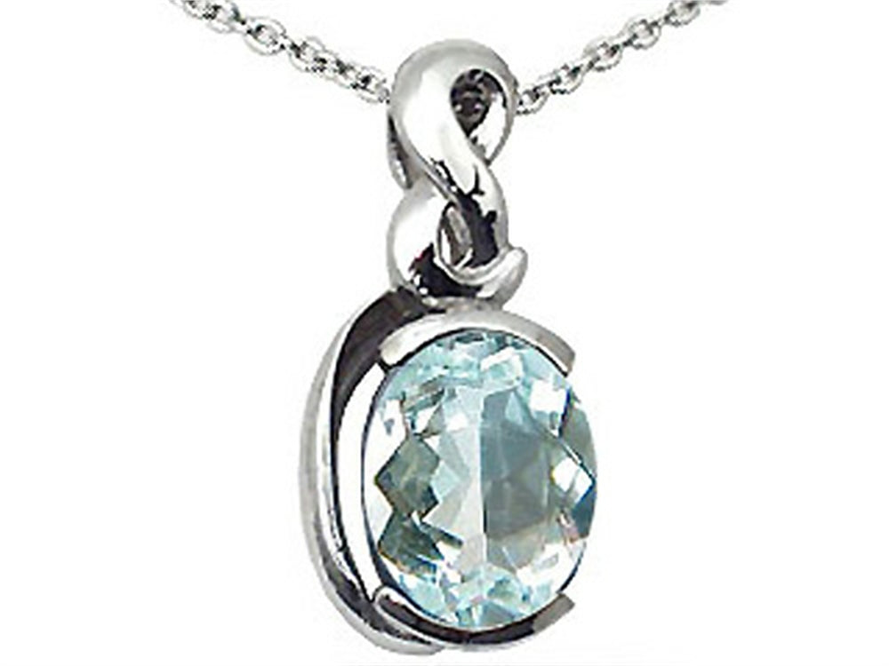 Tommaso Design Oval 9x7mm Genuine Aquamarine Pendant Necklace