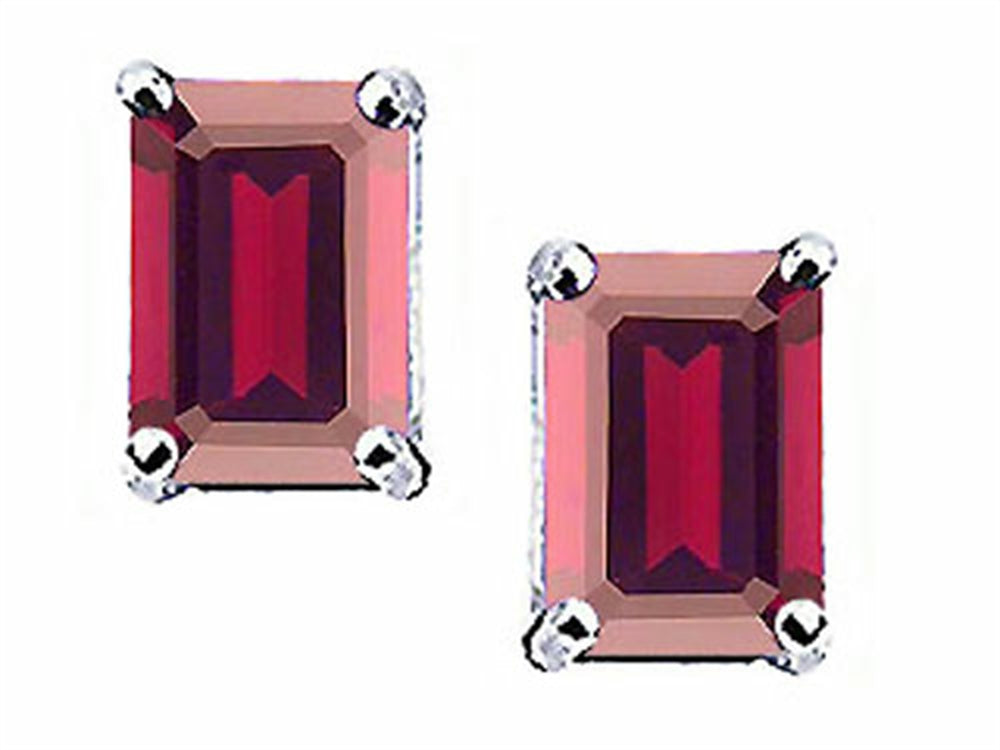 Tommaso Design Emerald Cut 8x6mm Genuine Garnet Earrings