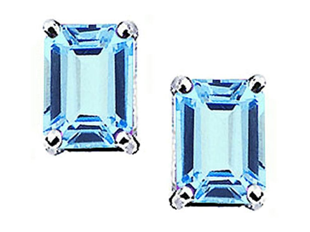 Tommaso Design Emerald Cut 8x6mm Genuine Aquamarine Earrings