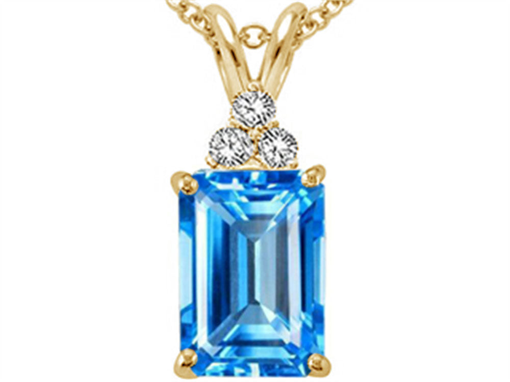 Tommaso Design Emerald Cut 8x6mm Genuine Blue Topaz Pendant Necklace