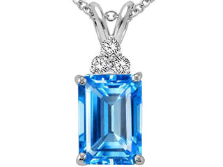 Tommaso Design Emerald Cut 8x6mm Genuine Blue Topaz Pendant Necklace