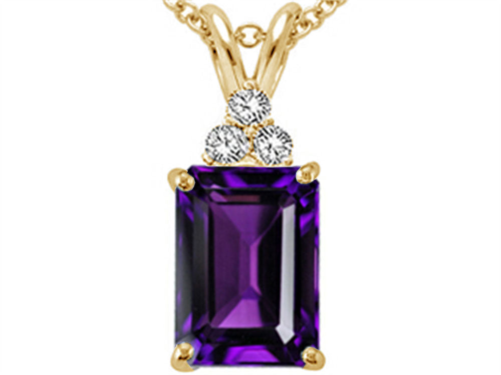 Tommaso Design Emerald Cut 8x6mm Genuine Amethyst Pendant Necklace