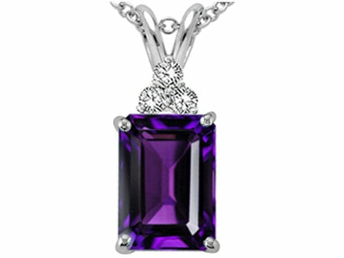 Tommaso Design Emerald Cut 8x6mm Genuine Amethyst Pendant Necklace