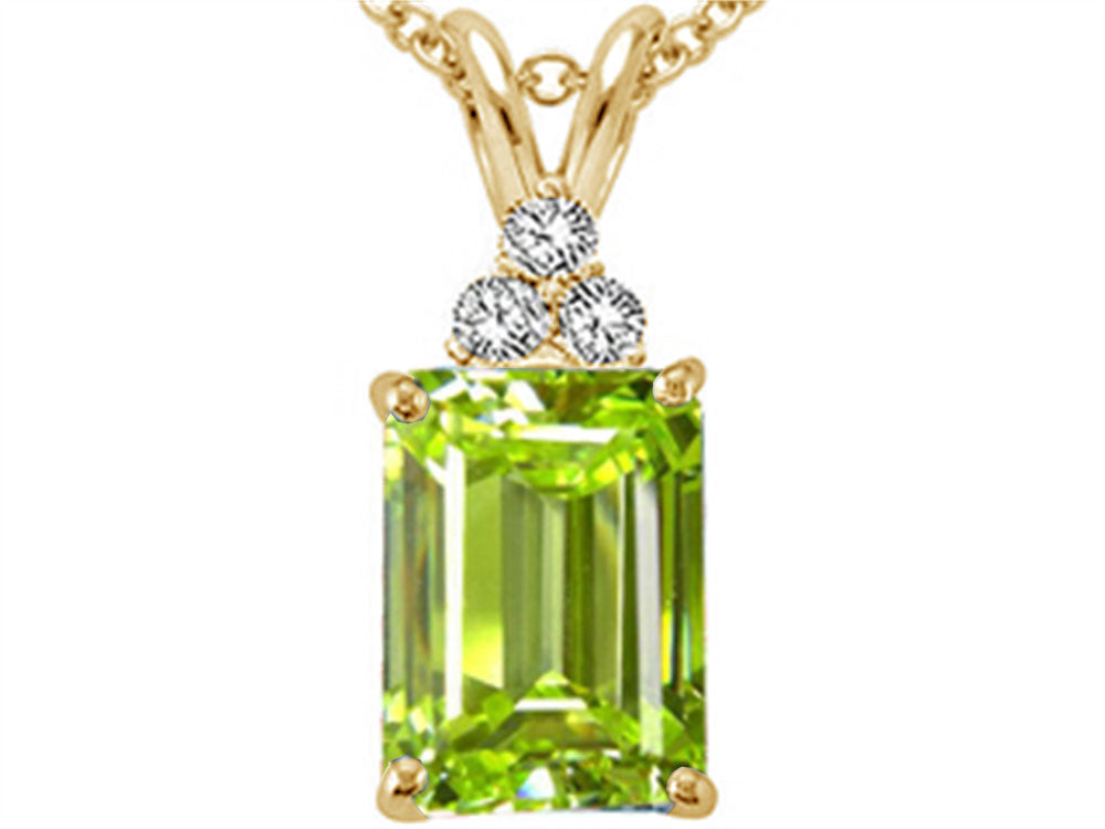 Tommaso Design Emerald Cut 8x6mm Genuine Peridot Pendant Necklace