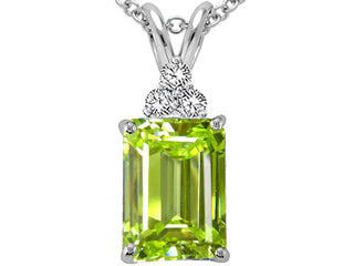 Tommaso Design Emerald Cut 8x6mm Genuine Peridot Pendant Necklace