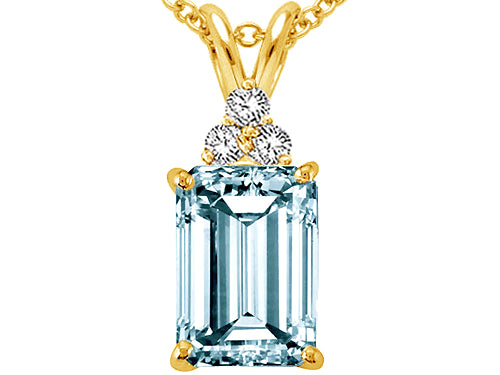 Tommaso Design Emerald Cut 8x6mm Genuine Aquamarine Pendant Necklace