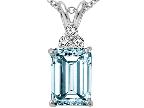 Tommaso Design Emerald Cut 8x6mm Genuine Aquamarine Pendant Necklace