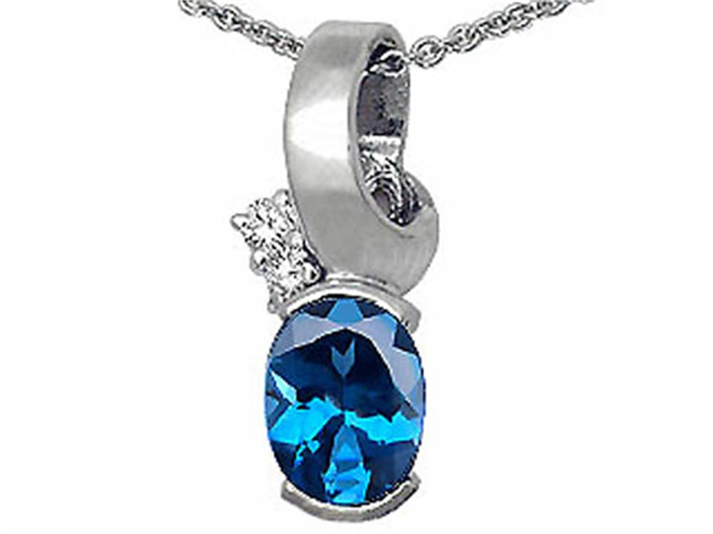 Tommaso Design Oval 8x6 mm Genuine Blue Topaz Pendant Necklace