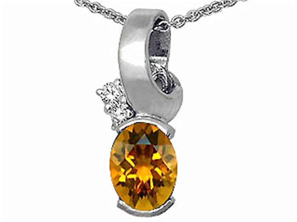 Tommaso Design Oval 8x6 mm Genuine Citrine Pendant Necklace