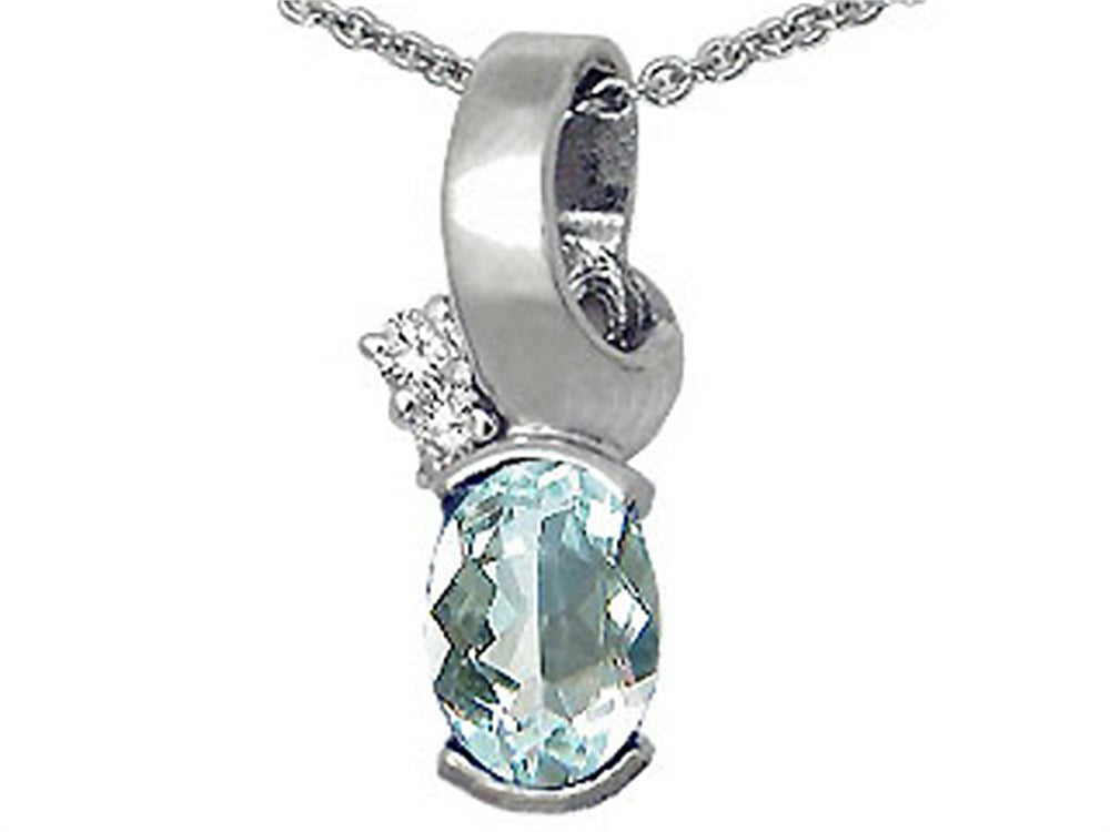 Tommaso Design Oval 8x6 mm Genuine Aquamarine Pendant Necklace