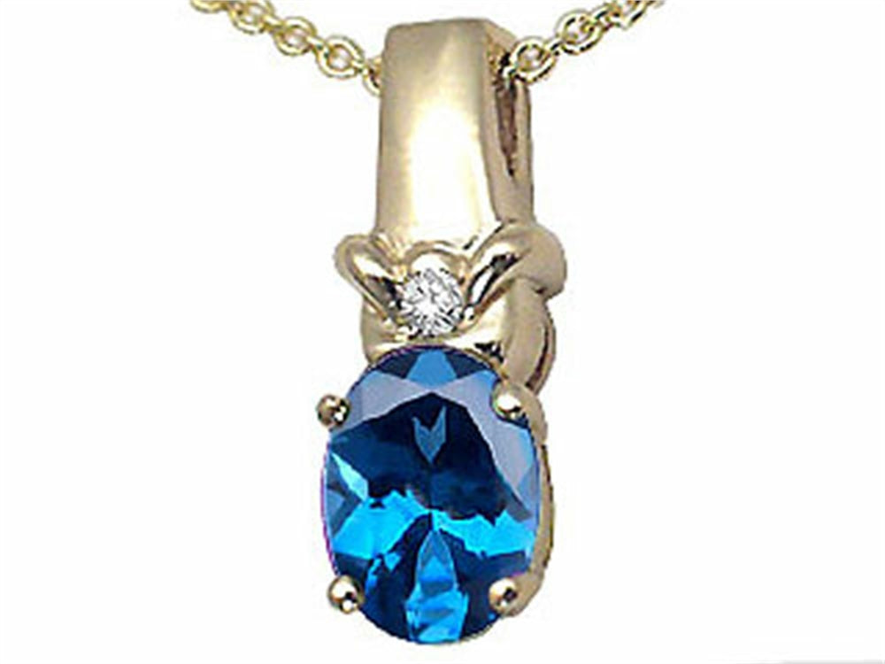 Tommaso Design Oval 8x6 mm Genuine Blue Topaz Pendant Necklace