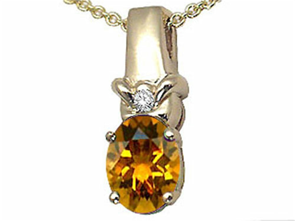 Tommaso Design Oval 8x6 mm Genuine Citrine Pendant Necklace