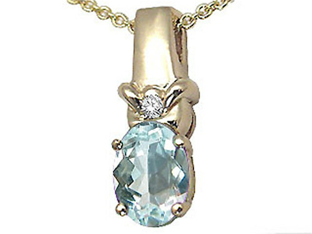 Tommaso Design Oval 8x6 mm Genuine Aquamarine Pendant Necklace