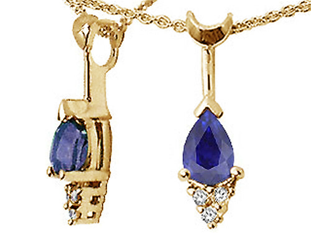 Tommaso Design™ Pear Shape 7x5mm Genuine Sapphire Pendant Necklace
