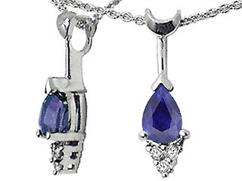 Tommaso Design Pear Shape 7x5mm Genuine Sapphire Pendant Necklace