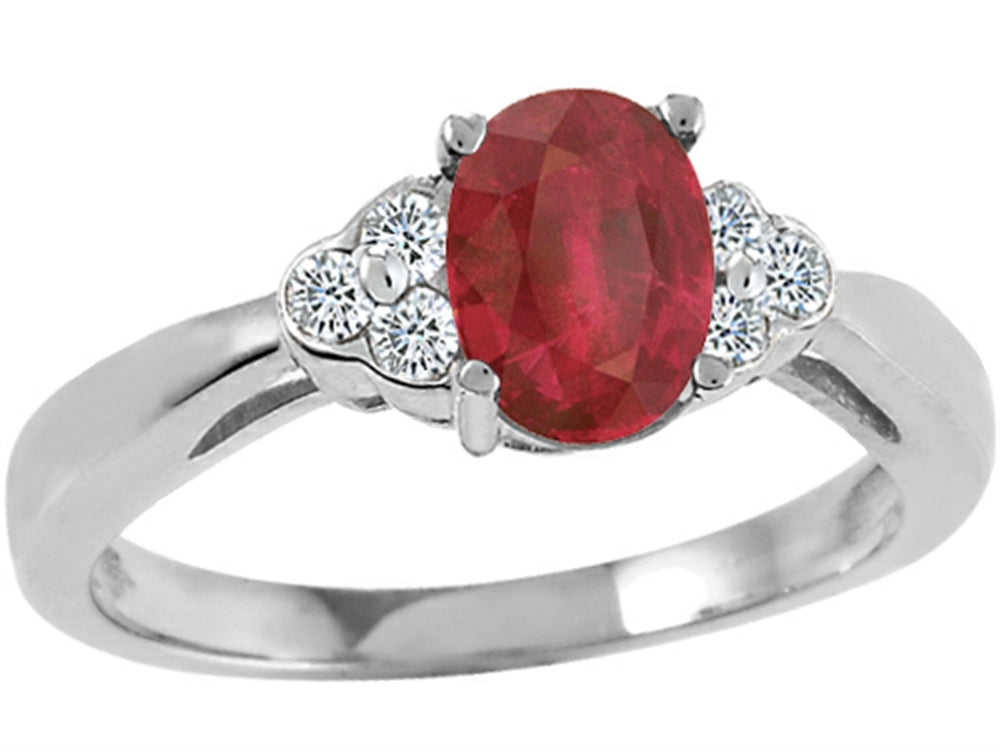 Tommaso Design Genuine Ruby Oval 7x5mmand Diamond Ring