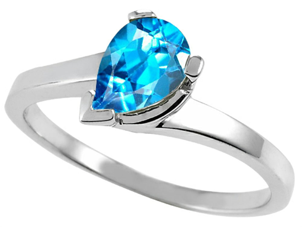 Tommaso Design Pear Shape 7x5mm Genuine Blue Topaz Ring
