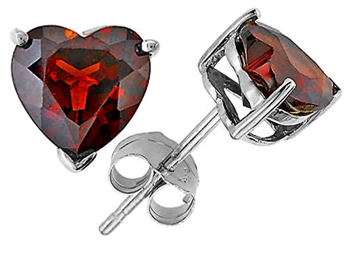 Tommaso Design Heart Shape Genuine Garnet Earrings Studs