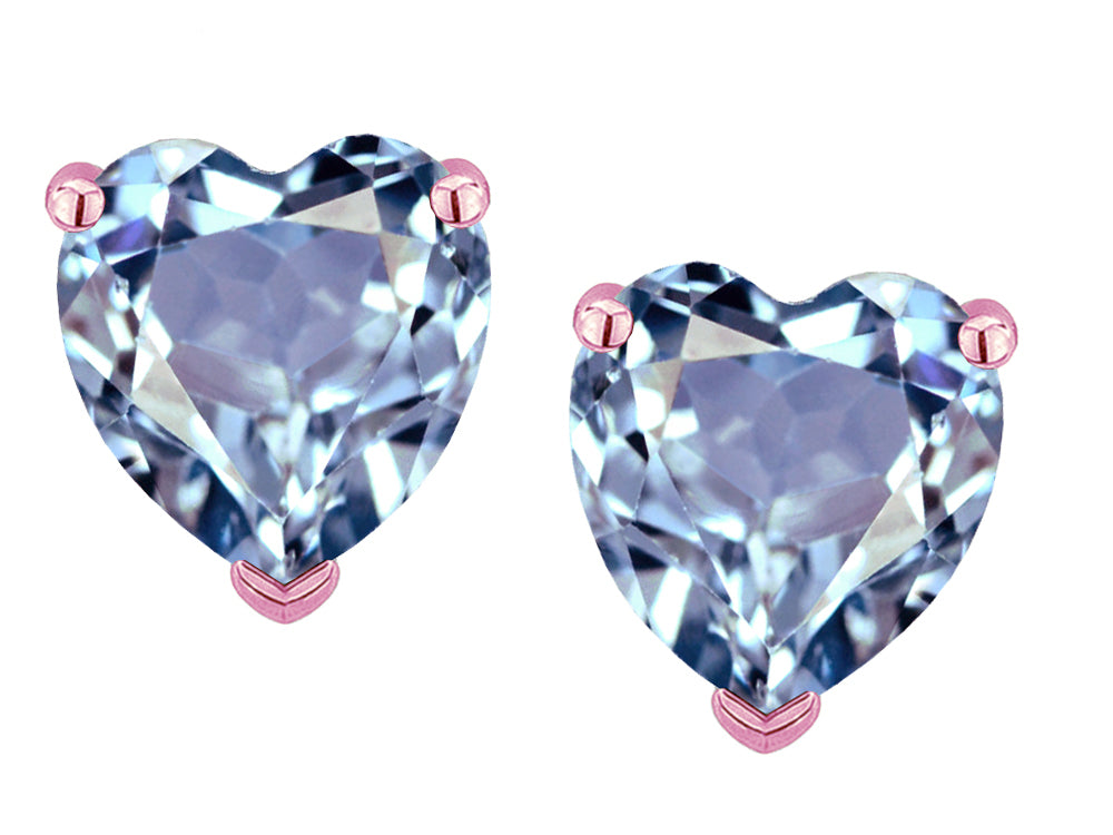 Star K™ Heart Shape 6mm Simulated Aquamarine Earrings Studs