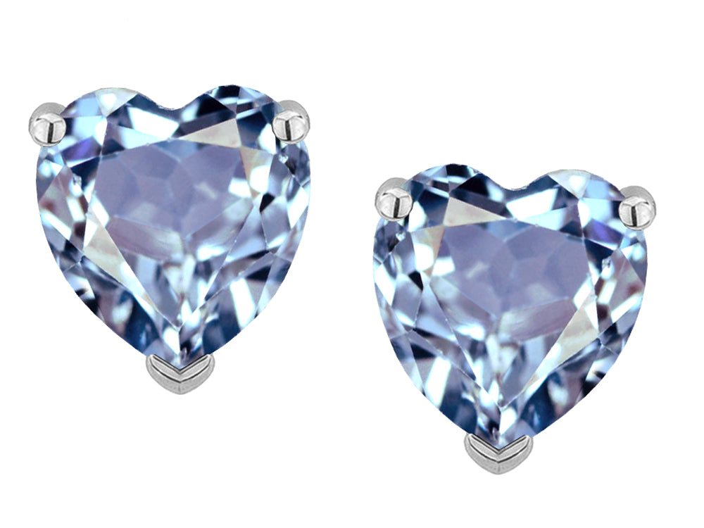 Star K™ Heart Shape 6mm Simulated Aquamarine Earrings Studs