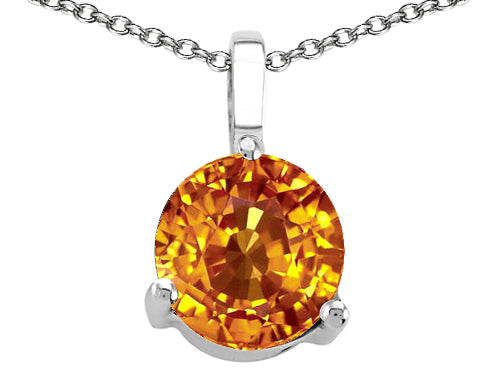 Tommaso Design Round 7mm Genuine Citrine Solitaire Pendant Necklace