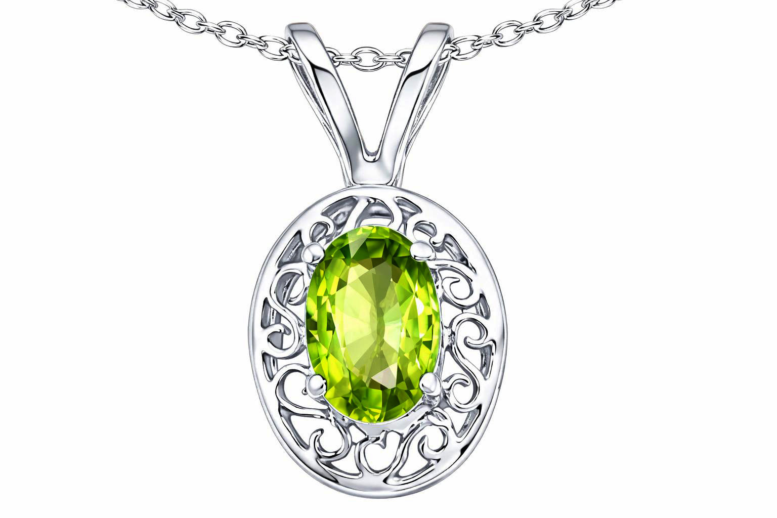 Star K Genuine Peridot Oval 6x4mm Pendant Necklace