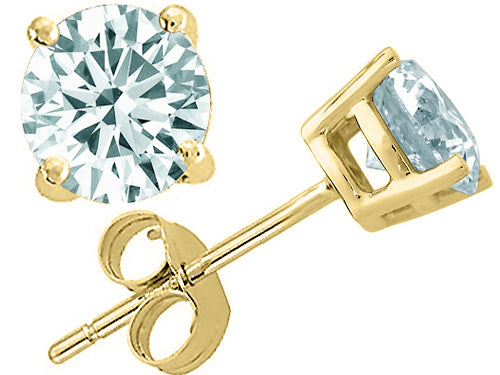 Star K Round Genuine Aquamarine Earrings Studs