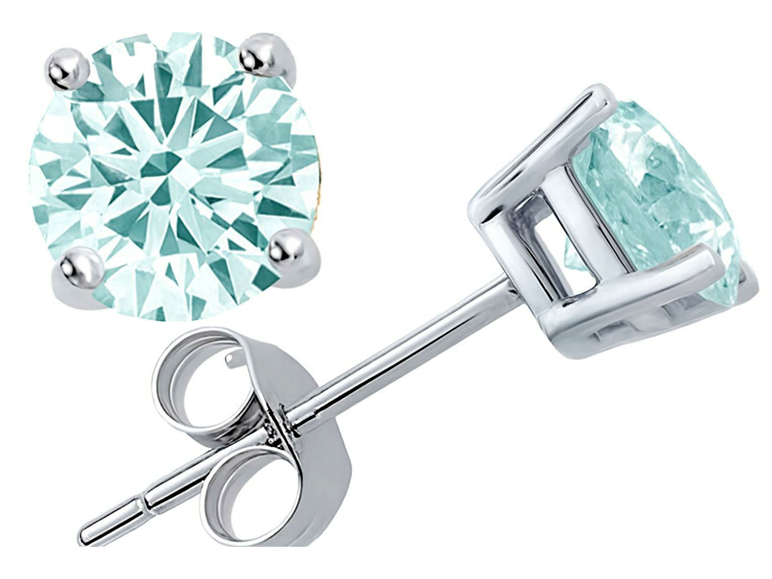 Star K Round Genuine Aquamarine Earrings Studs