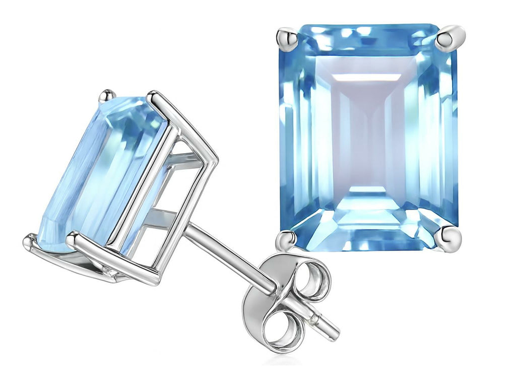Star K Simulated Emerald Cut Aquamarine Earrings