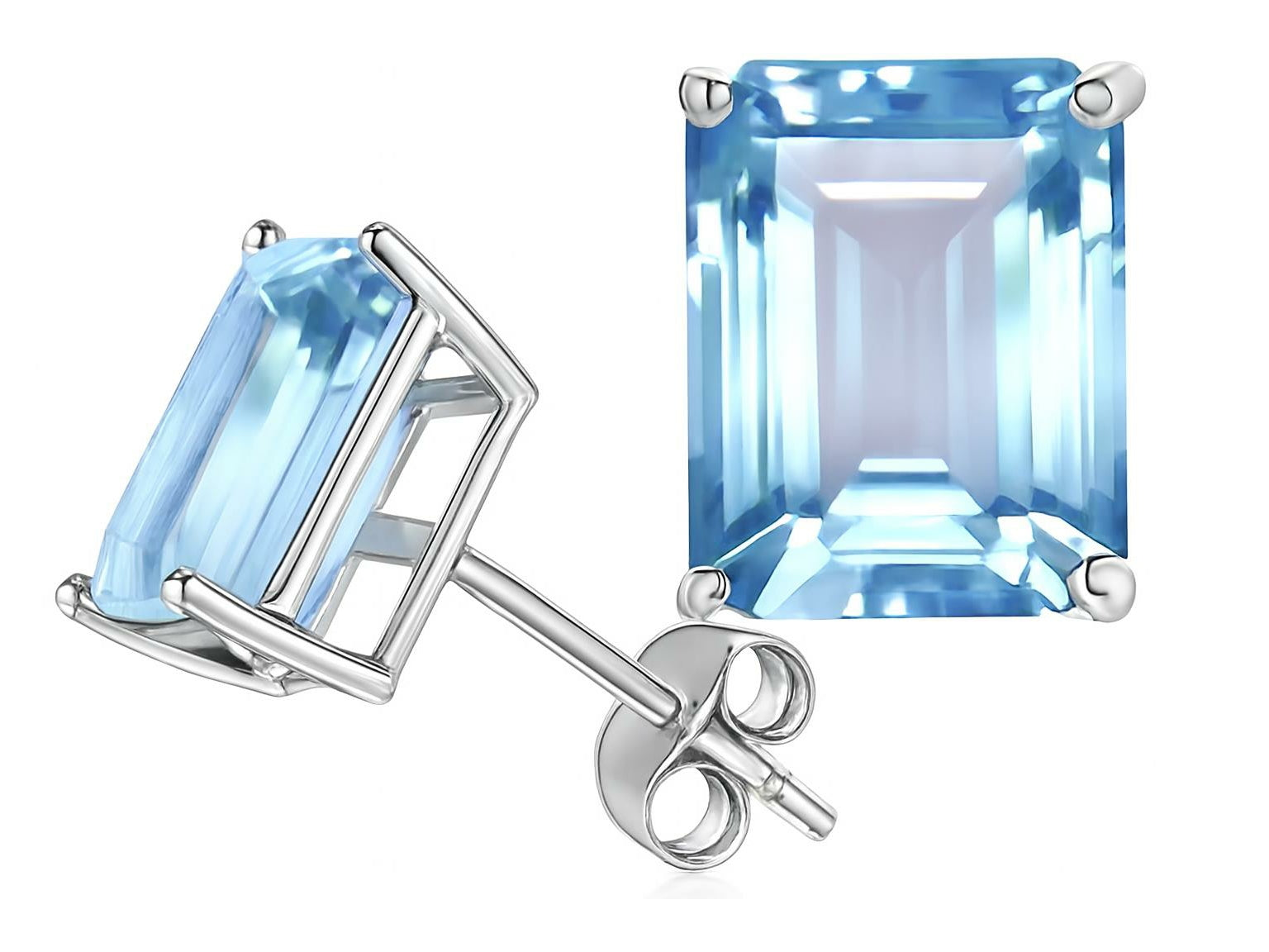 Star K Simulated Emerald Cut Aquamarine Earrings
