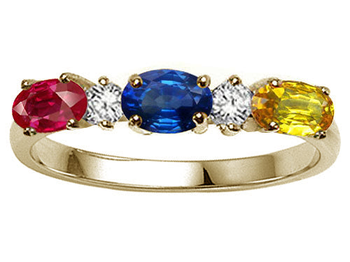 Star K  14kt Gold Genuine 3 Birthstones Stone 5x3mm Mothers Ring