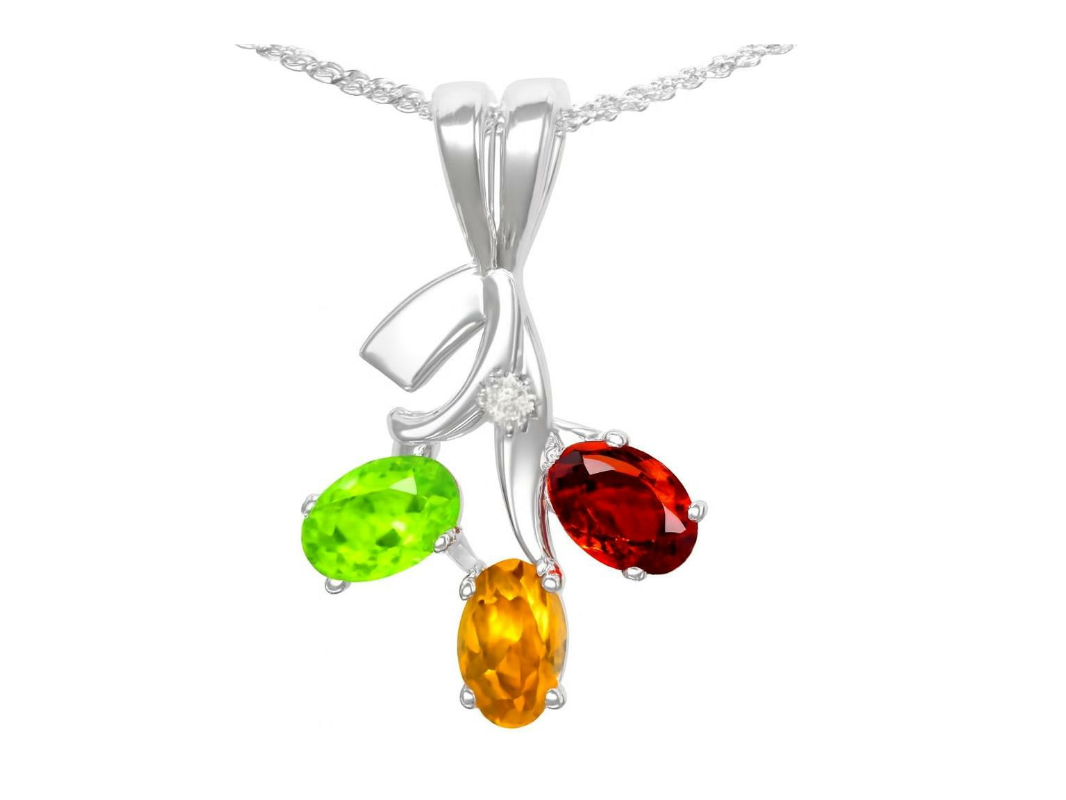 Star K  14kt Gold 3 Stone Mothers Pendant Necklace