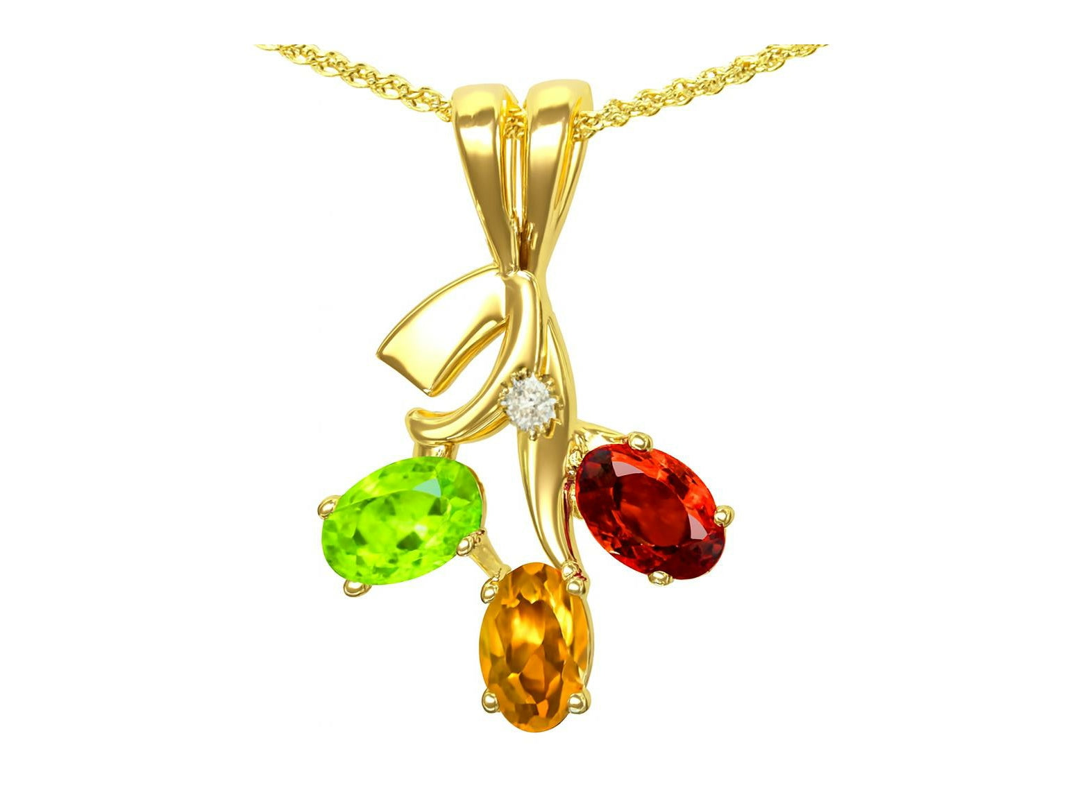 Star K  14kt Gold 3 Stone Mothers Pendant Necklace