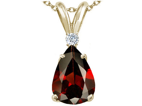 Tommaso Design Pear Shap 8x6 mm Genuine Garnet Pendant Necklace