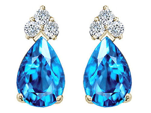 Star K Pear Shape 8x6mm Genuine Blue Topaz Earrings