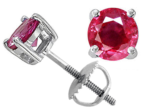Tommaso Design Genuine 5mm. Round Ruby Screw Back Earrings Studs