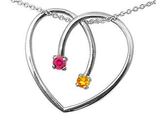 Star K  14kt Gold Heart Shape 2 Stone Mothers Pendant Necklace