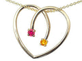 Star K  14kt Gold Heart Shape 2 Stone Mothers Pendant Necklace